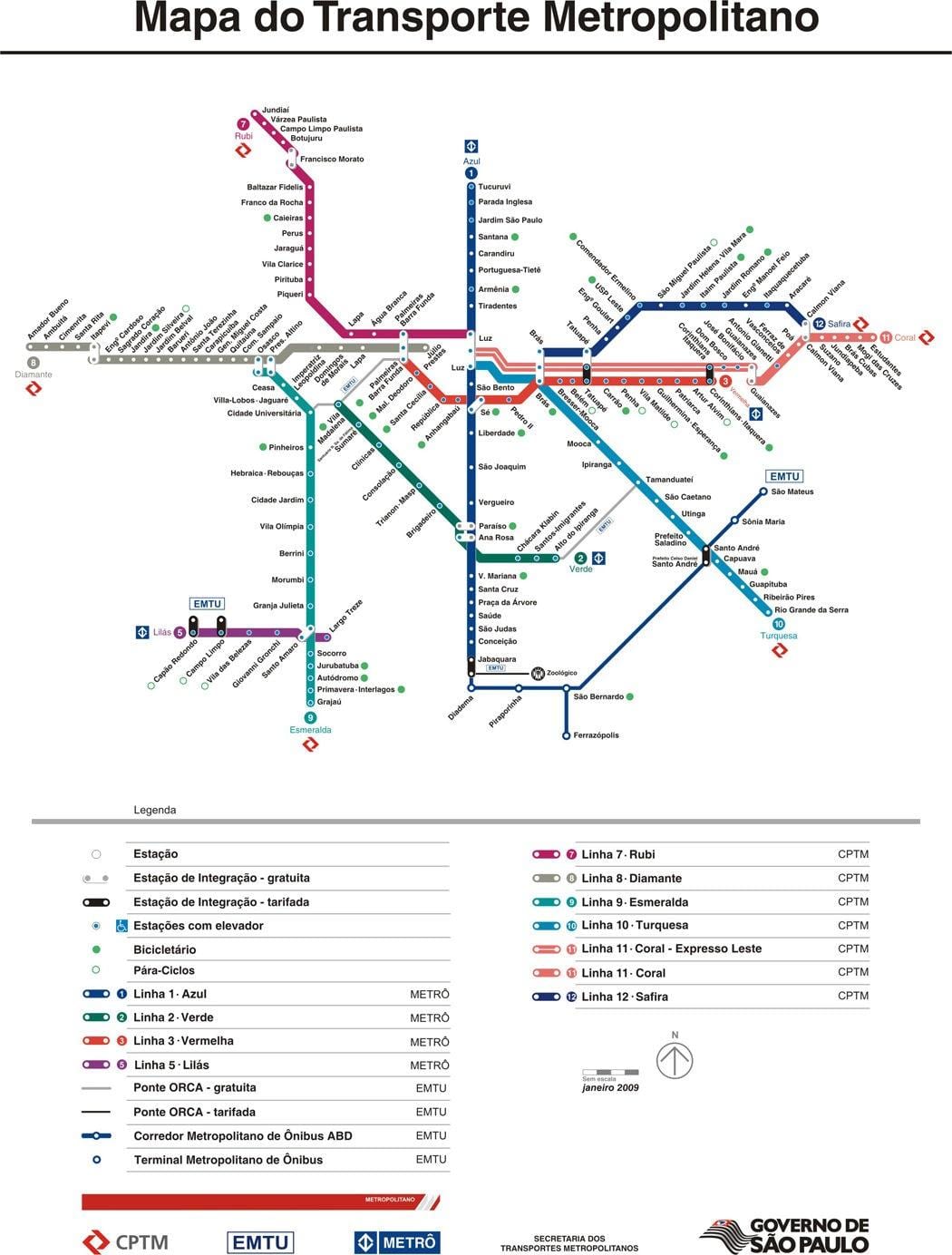 Քարտեզ Սան CPTM տրանսպորտի