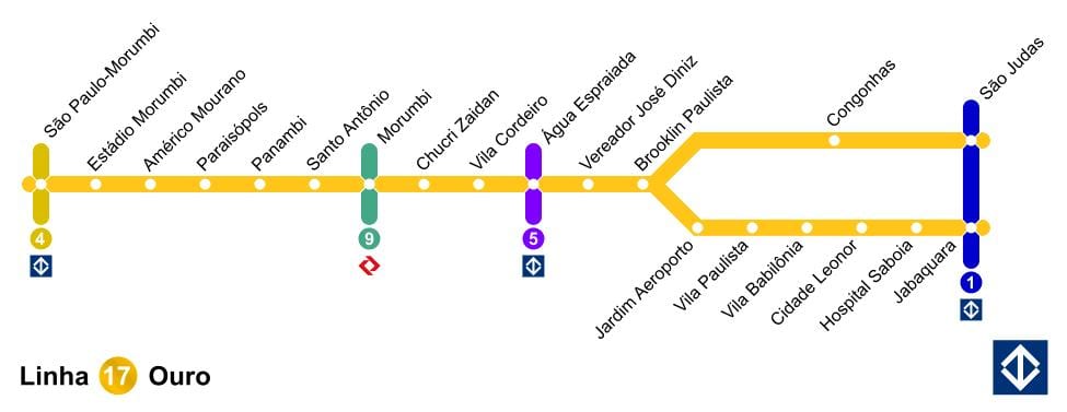 Քարտեզ Սան monorail - line 17 - ոսկի