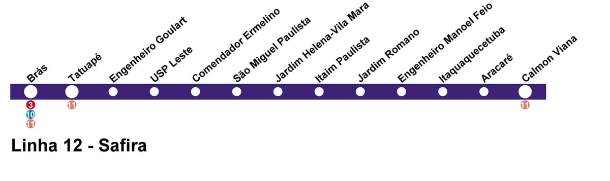 Քարտեզ Սան CPTM - line 12 - Շափյուղա