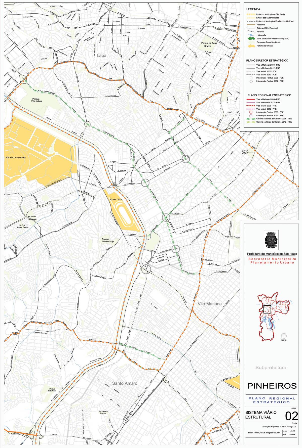 Քարտեզ Пинхейрос քաղաքի Սան - ճանապարհների