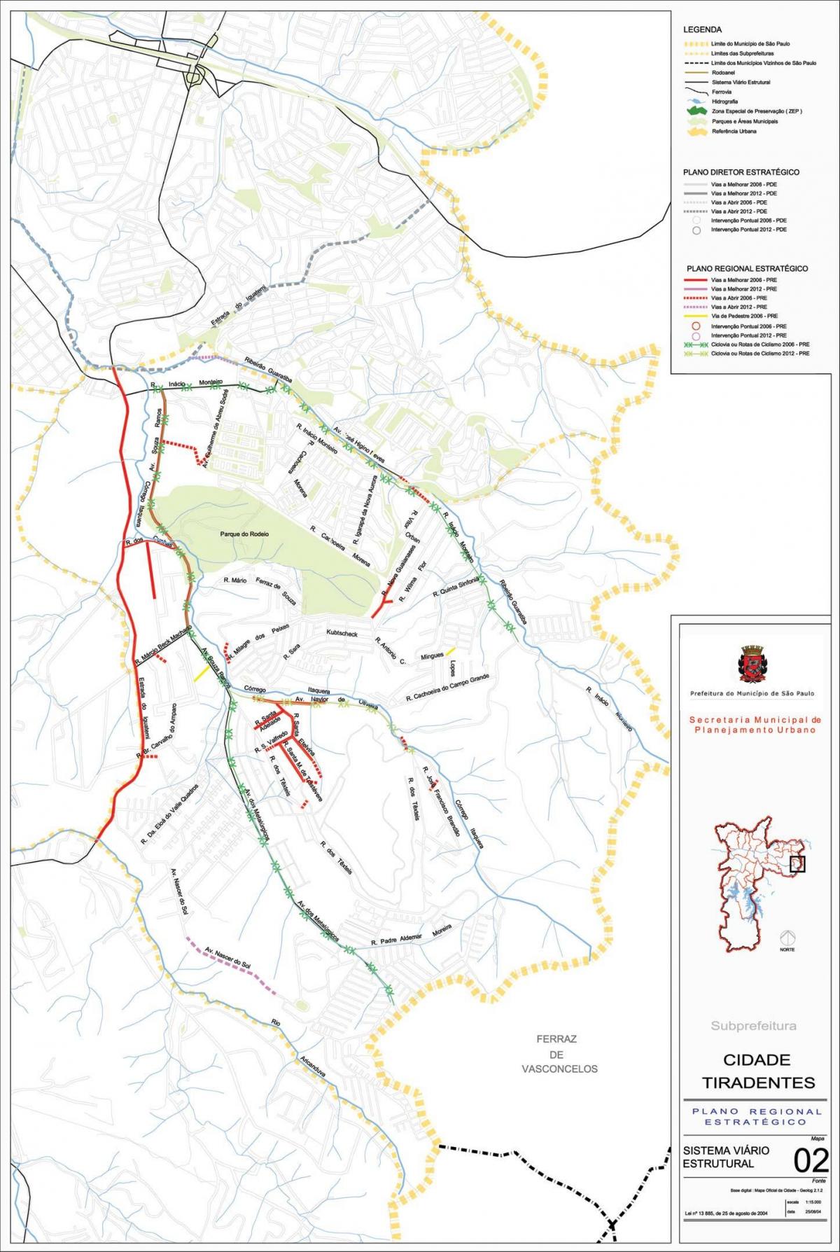 Քարտեզ Сидаде Тирадентесе Սան - ճանապարհների